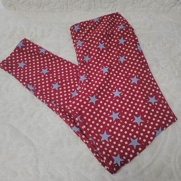 LuLaRoe LLR TC Leggings Americana Pattern Patriotic Stars and Polka Dots - Picture 1 of 9